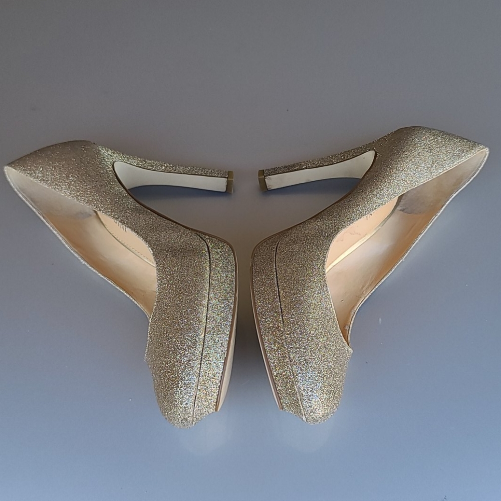 GIANNI BINI Jeanna Champagne Glitter Platform Heels 9.5 Pumps Stilettos - Picture 11 of 16